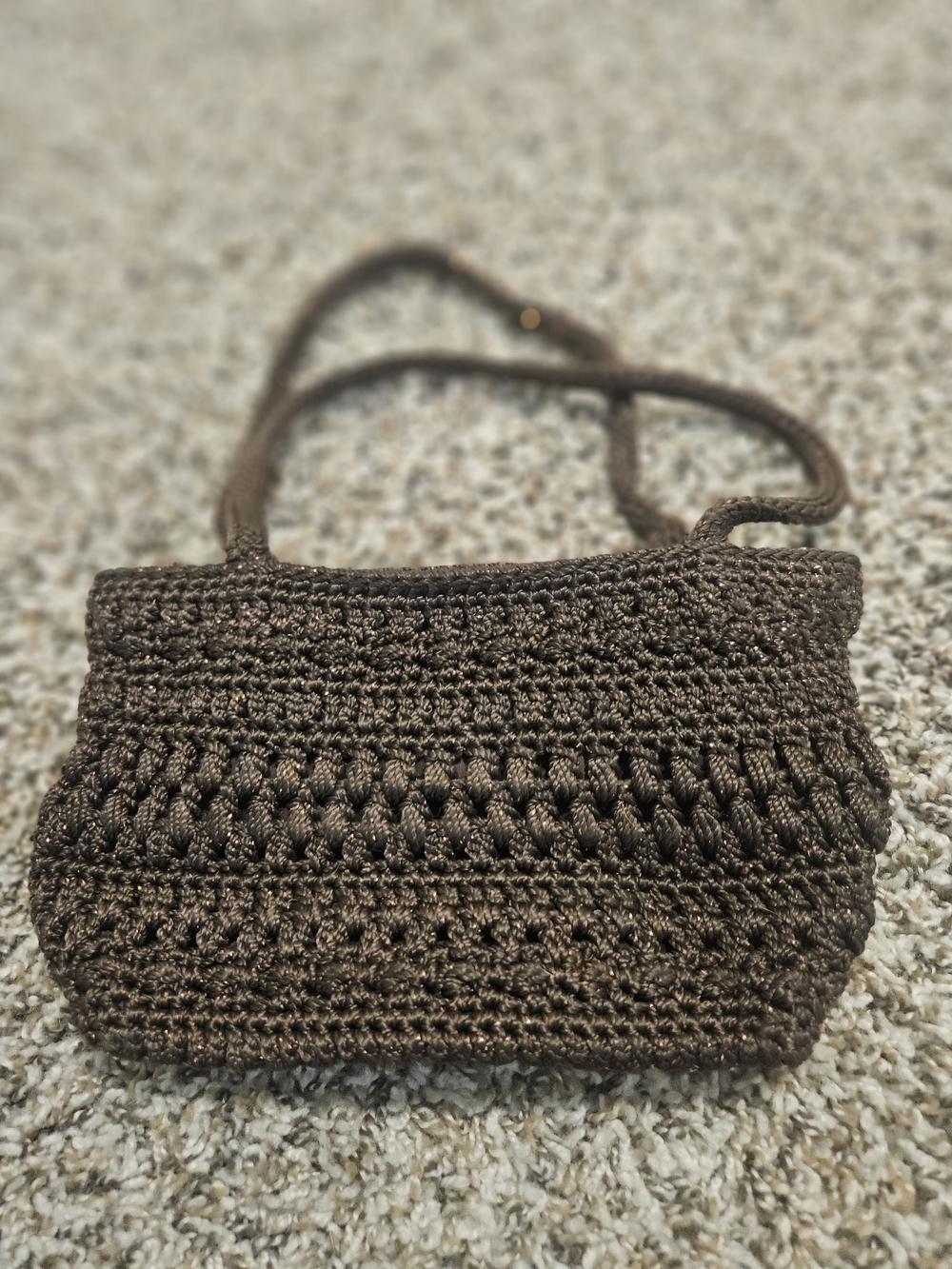 Source Unknown Dark Brown Crochet Mini Shoulder Bag